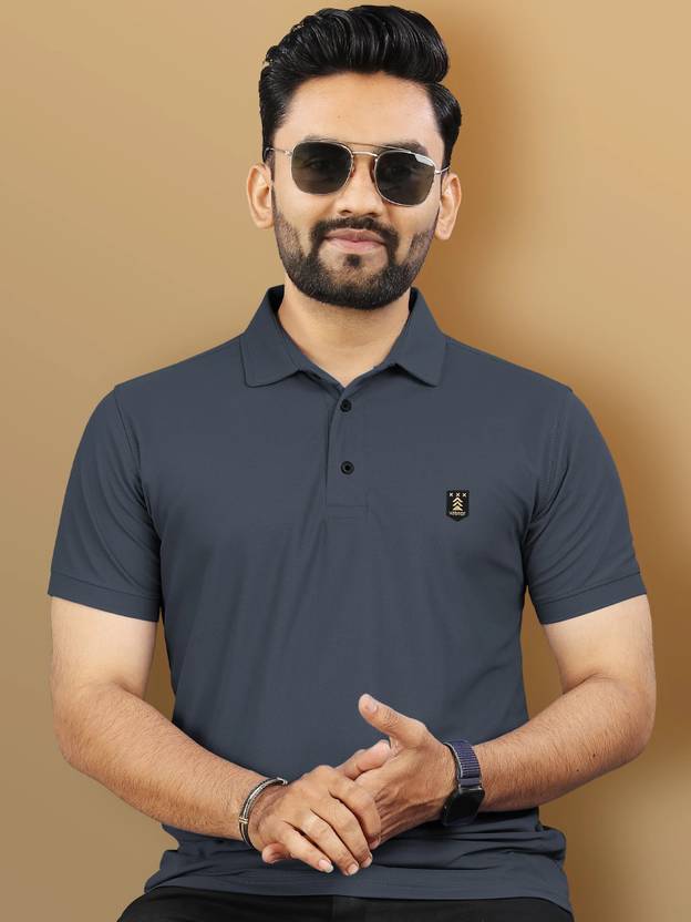 Men Solid Polo Neck Polyester Pink T-Shirt